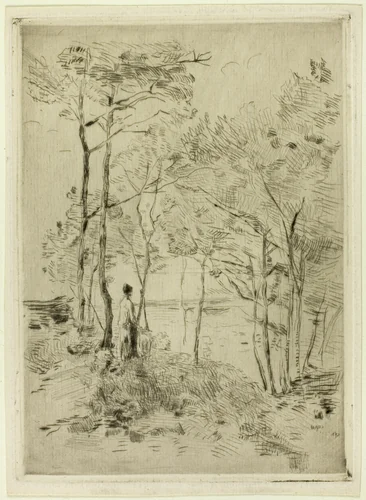 Woman Standing Among the Trees by Henri-Emile Lessore, print, 1850-1895