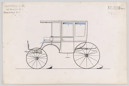 Design for 6 seat Rockaway, no. 3188a by Brewster & Co., drawing, 1876