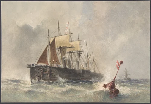 Launching the Buoy from the Bow of the Great Eastern on August 8th, 1865 by Robert Charles Dudley, drawing, 1865-1866