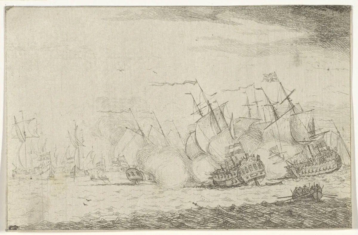 Zeeslag by Adam Silo, print, 1689-1760