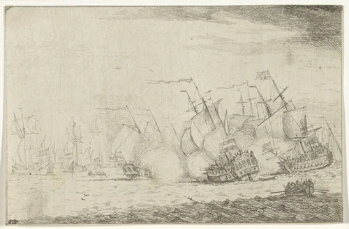 Zeeslag by Adam Silo, print, 1689-1760