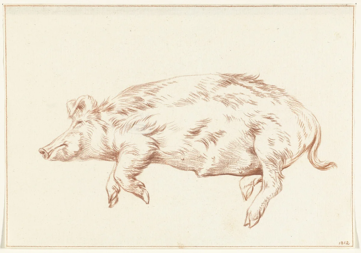 Liggend varken, naar links by Jean Bernard, drawing, 1812