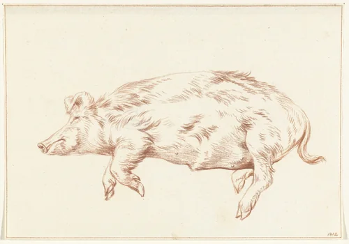 Liggend varken, naar links by Jean Bernard, drawing, 1812
