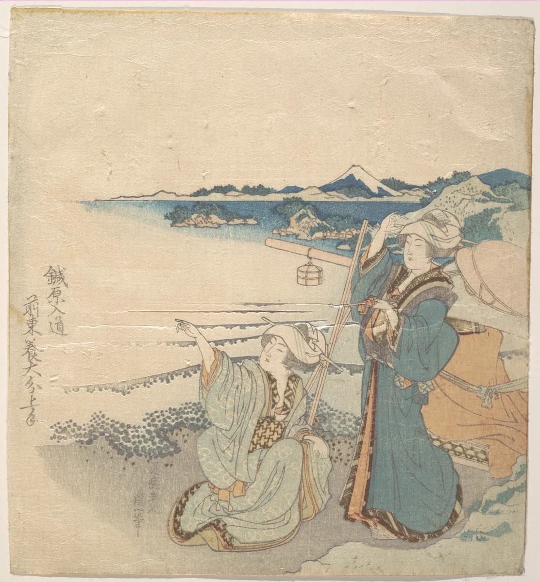 Two Young Ladies at Shore; One Pointing by Katsushika Hokusai (葛飾 北斎), print, 1760-1849