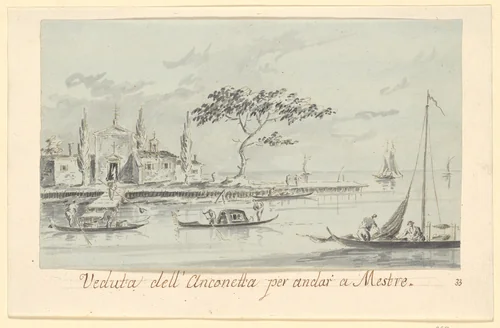 The Island of L'Anconetta, on the Way to Mestre, with the Church of La Madonnetta by Giacomo Guardi, drawing, 1801-1831