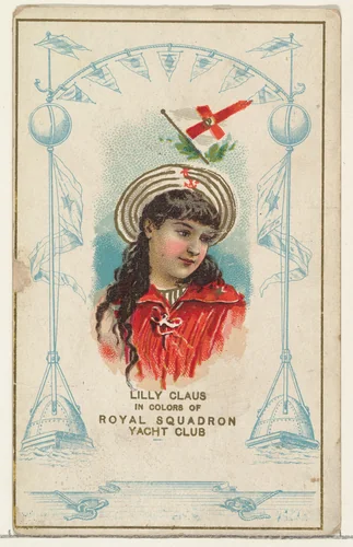 Lilly Claus in Colors of Royal Squadron Yacht Club, from the Yacht Colors of the World series (N140) issued by Duke Sons & Co. to promote Honest Long Cut Tobacco by W. Duke, Sons & Co., print, 1890