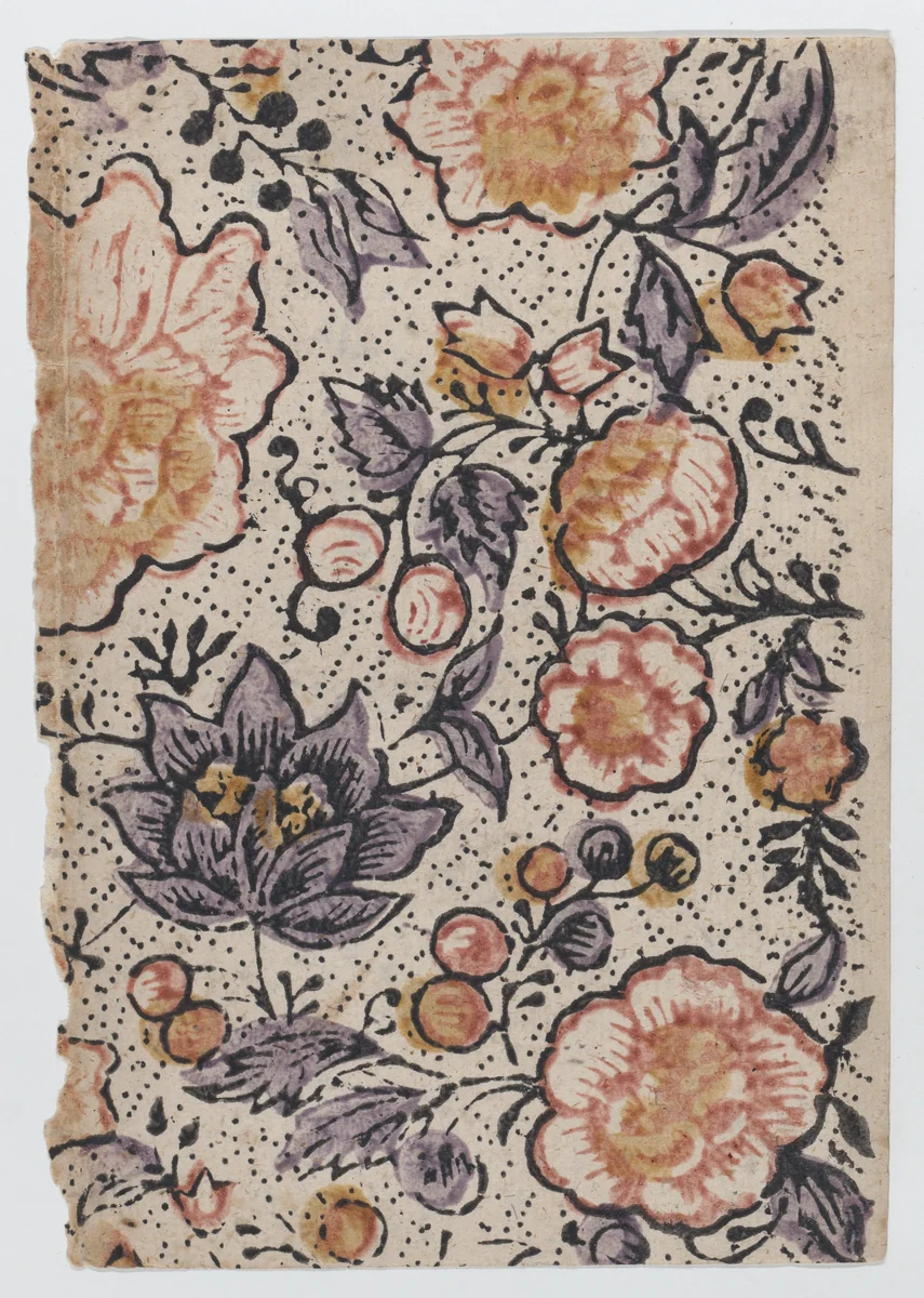 Sheet with overall floral and dot pattern by anonymous, print, 1800-1900