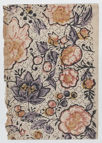 Sheet with overall floral and dot pattern by anonymous, print, 1800-1900