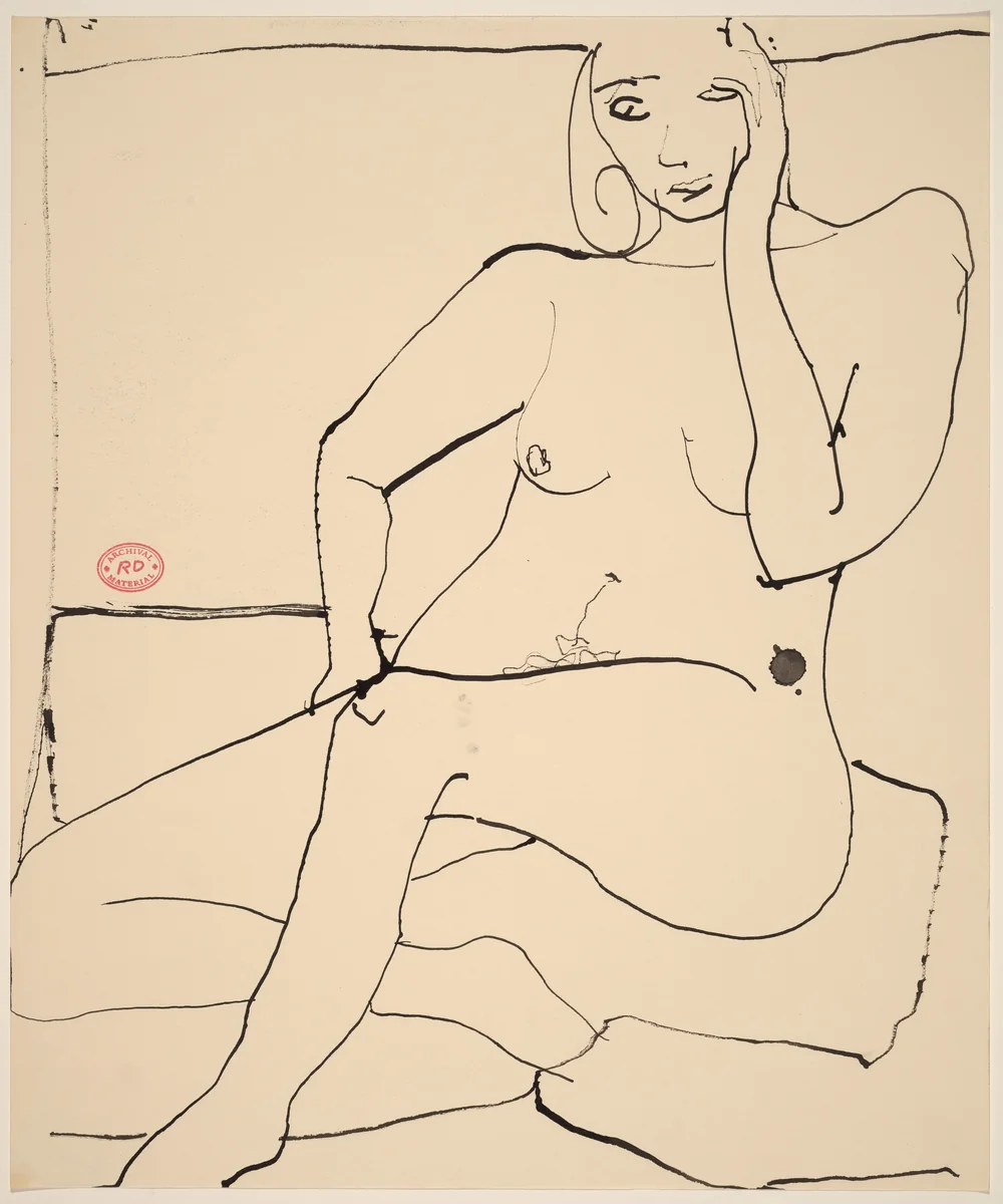Untitled [seated nude holding her head with her left hand] by Richard Diebenkorn, drawing, 1955-1967