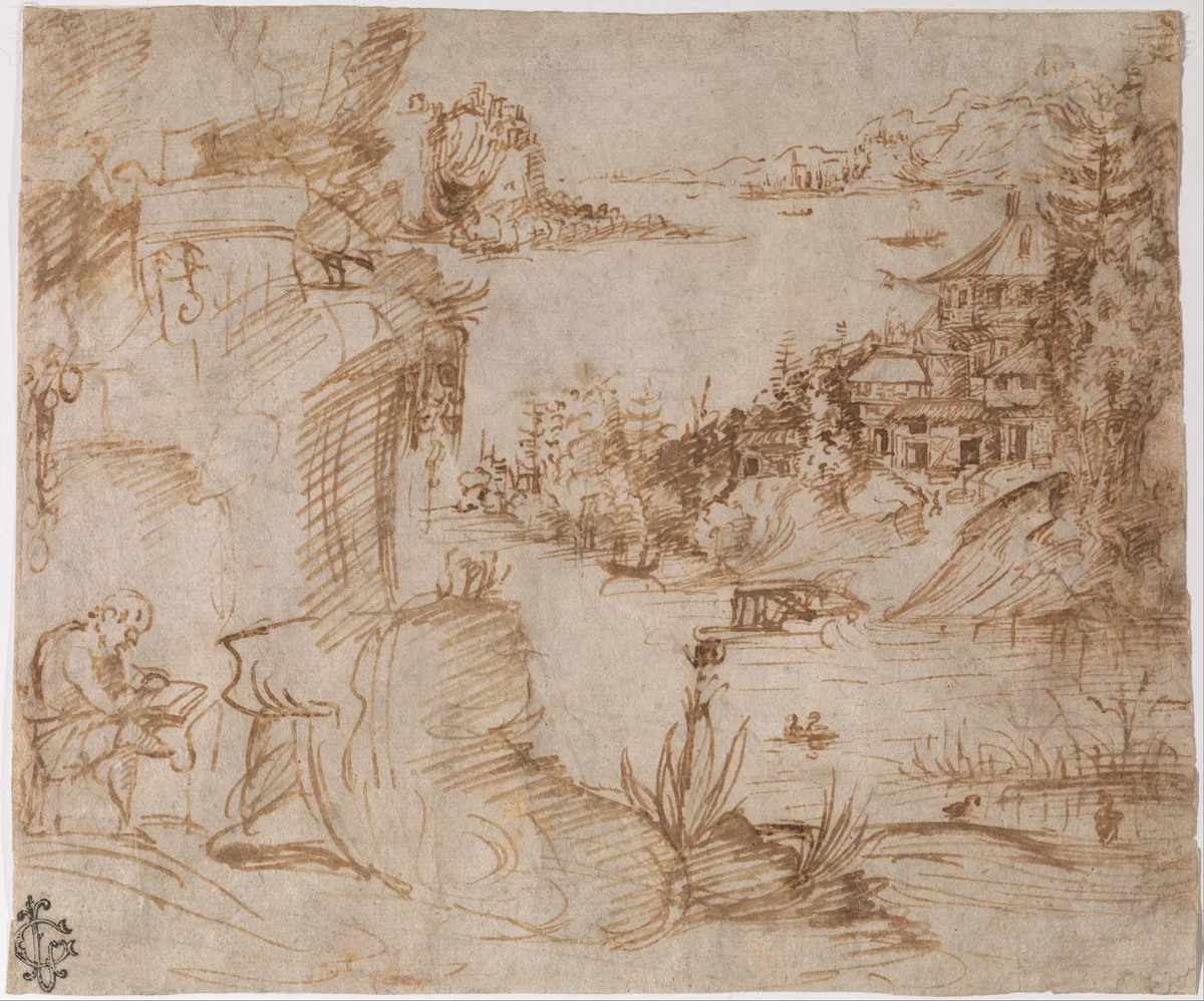 Landscape with Figure by The Veneto, drawing, 1500-1535