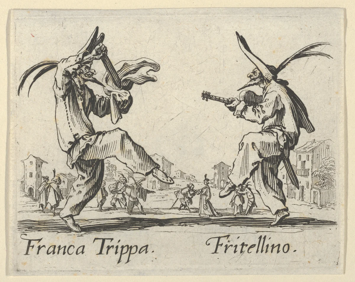 Franca Trippa - Fritellino, from "Balli di Sfessania" (Dance of Sfessania) by Jacques Callot, print, 1622