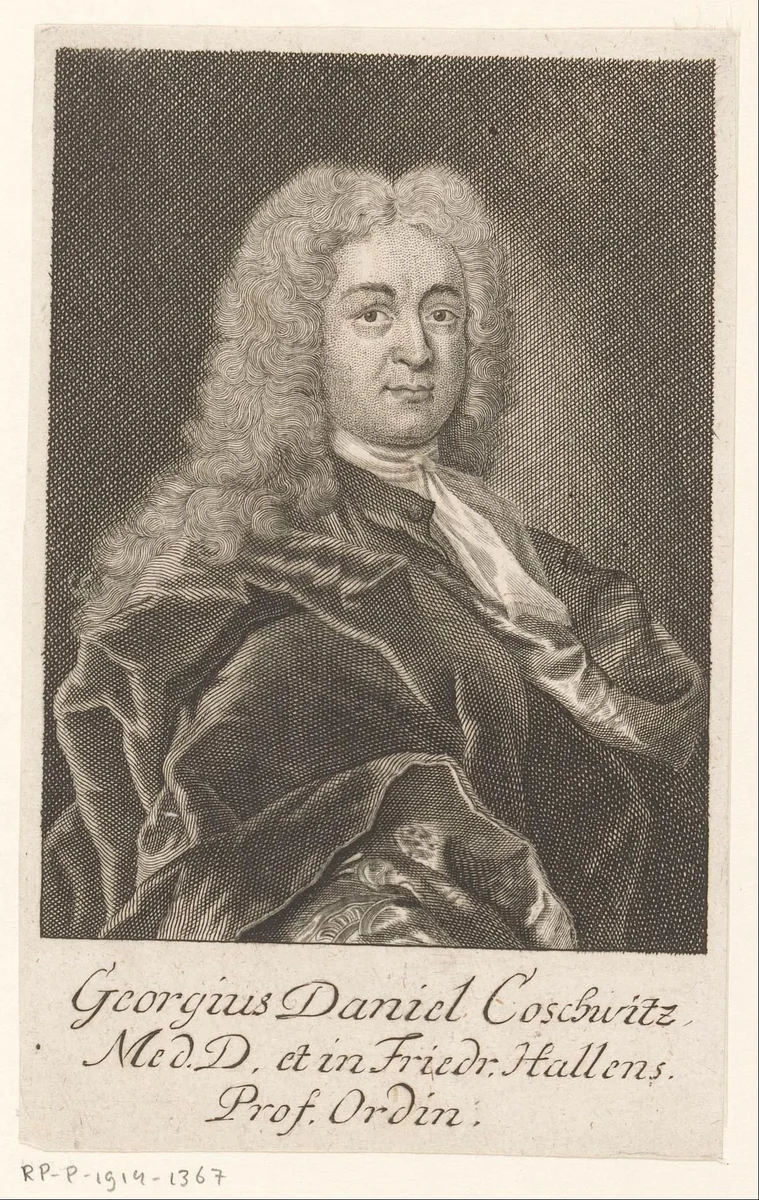 Portret van Georg Daniel Coschwitz by Martin Bernigeroth, print, 1730