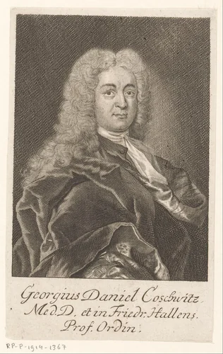 Portret van Georg Daniel Coschwitz by Martin Bernigeroth, print, 1730