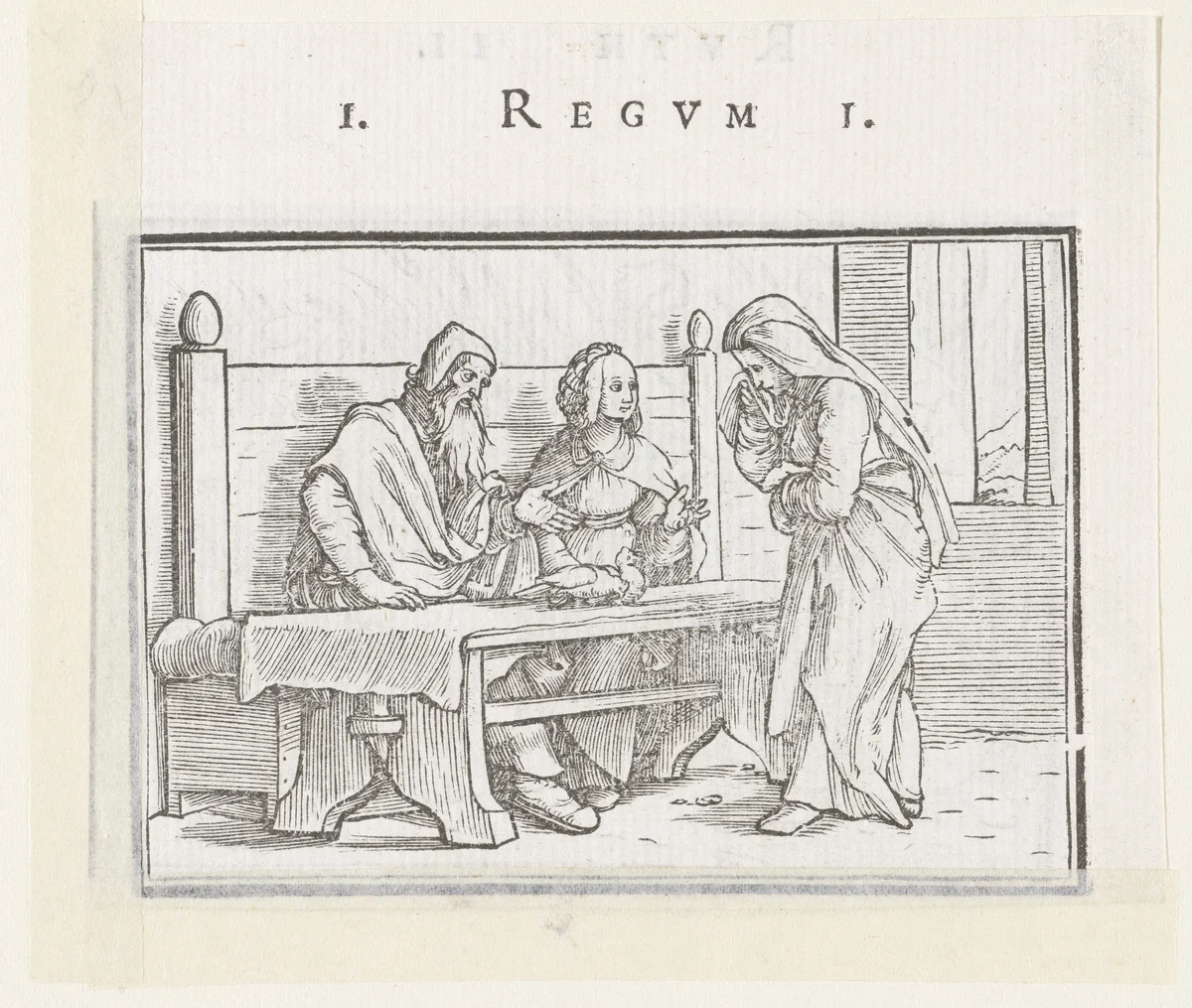 Hanna weigert het eten dat Elkana haar aanbiedt by Hans Holbein, print, 1538