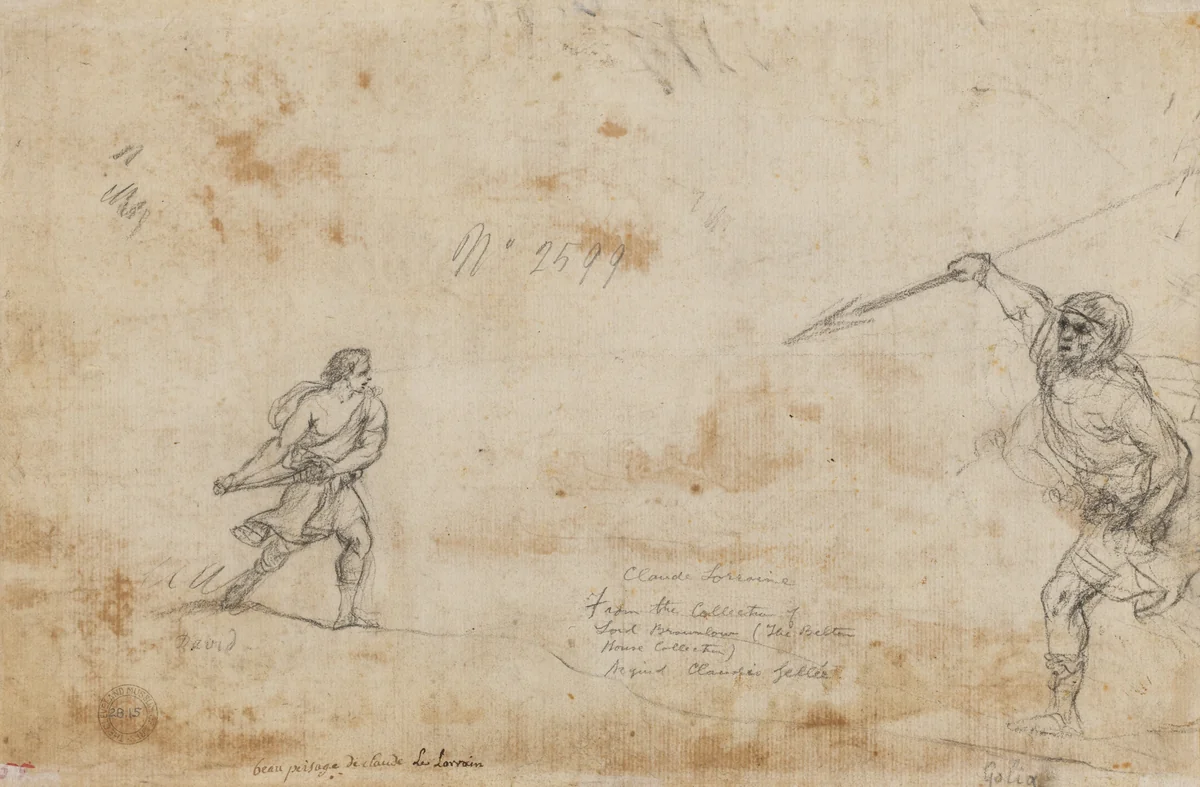 David and Goliath (verso) by Claude Lorrain, drawing, 1640-1650