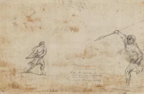 David and Goliath (verso) by Claude Lorrain, drawing, 1640-1650