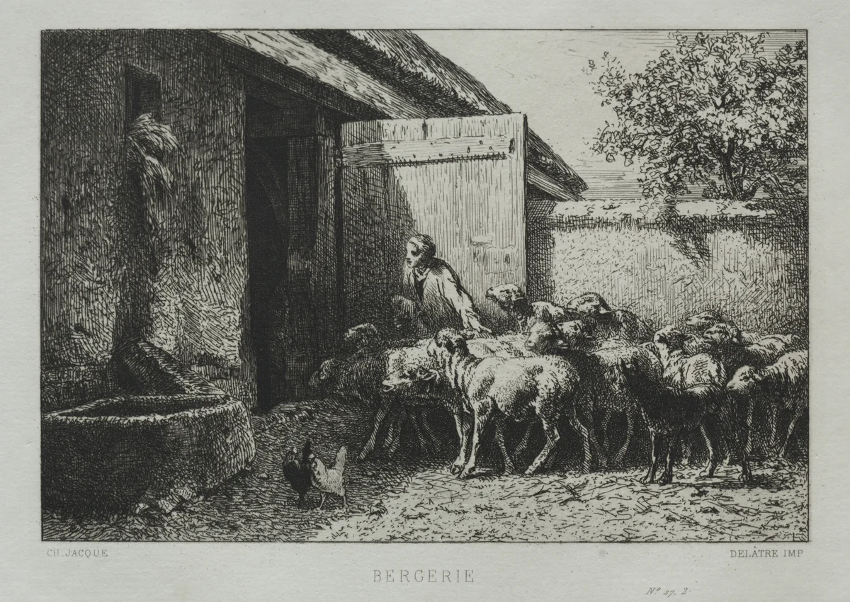 Sheepfold by Charles-Émile Jacque, print, 1865