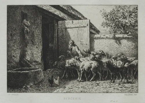 Sheepfold by Charles-Émile Jacque, print, 1865