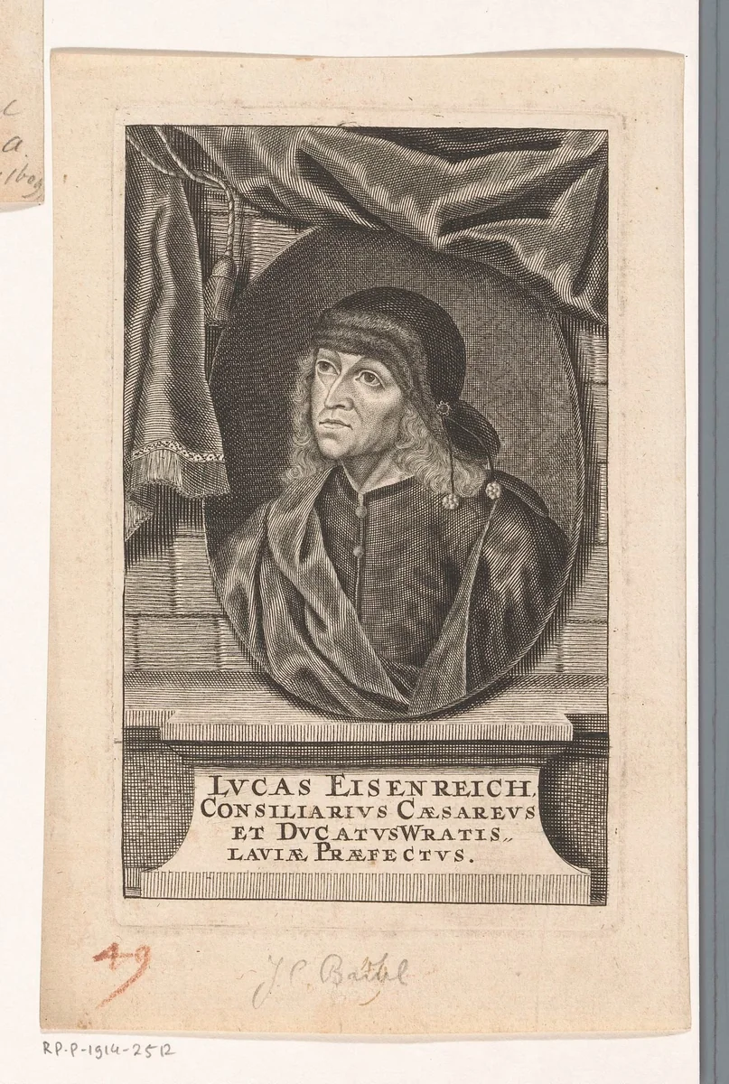 Portret van Lucas Eisenreich by Christian Winckler, print, 1719
