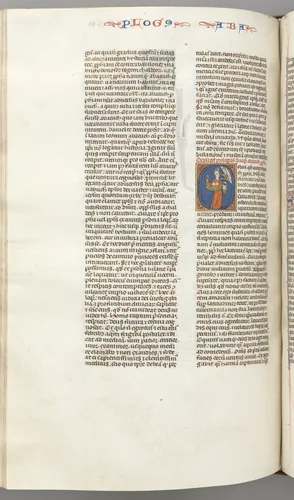 Fol. 361v, Habbakuk, historiated initial O, Habbakuk holding a basket and two stones, seized by the hair by an angel by Unknown, book, 1270-1300