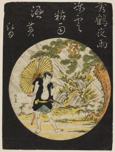 Evening Rain at Shukaku - the actor Nakamura Nakazo as Sadakuro, from an untitled series of actor prints by Torii Kiyonaga (鳥居清長), print, 1780