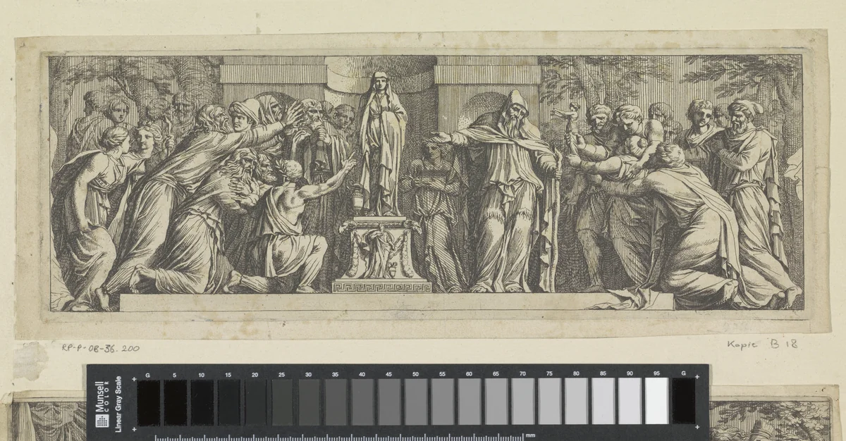 Beeld van Niobe aanbeden by anonymous, print, 1656