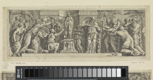 Beeld van Niobe aanbeden by anonymous, print, 1656