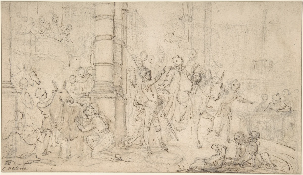 The Departure of Sancho Panza for the Island of Barataria by Charles Joseph Natoire, drawing, 1715-1777