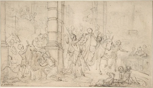 The Departure of Sancho Panza for the Island of Barataria by Charles Joseph Natoire, drawing, 1715-1777
