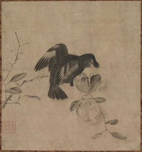 Crow on a Pomegranate by Unknown, painting, 1500-1573