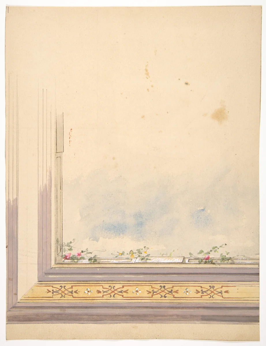 Design for a ceiling painted with clouds and flowering vines by Jules-Edmond-Charles Lachaise, drawing, 1830-1897