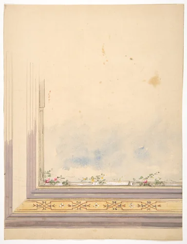 Design for a ceiling painted with clouds and flowering vines by Jules-Edmond-Charles Lachaise, drawing, 1830-1897