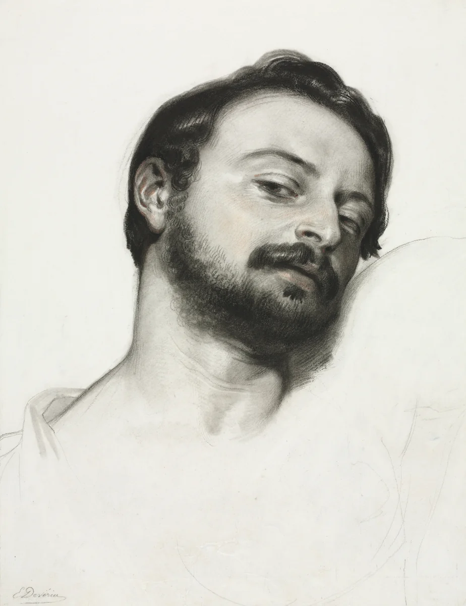Head of a Man by Eugène Devéria, drawing, 1820-1865