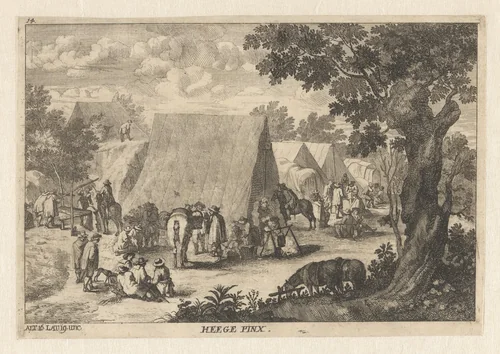 Soldaten in een legerkamp by Anton Joseph von Prenner, print, 1728-1733