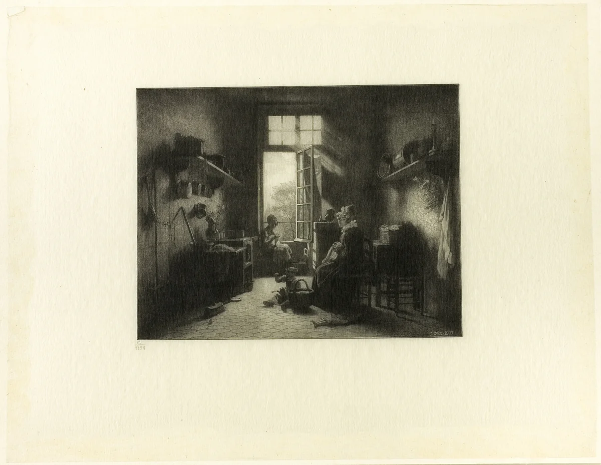 Interior of a Kitchen by Timothy Cole, print, 1907