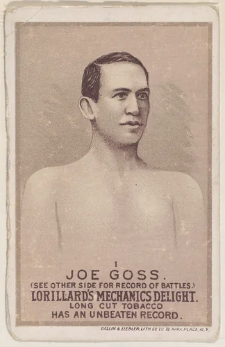 Card 1, Joe Goss, from the Prizefighters series (N269) issued by P. Lorillard Company to promote Mechanics Delight Long Cut Tobacco by P. Lorillard Company, print, 1887