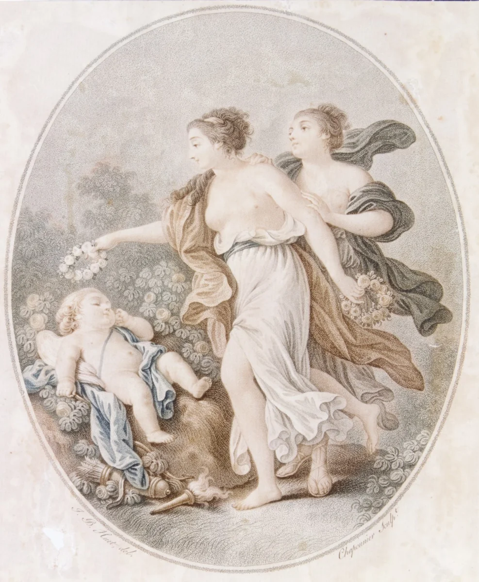 L'Amour couronné par les Graces (Cupid crowned by the Graces) by Alexandre Chaponnier, print, 1770-1805