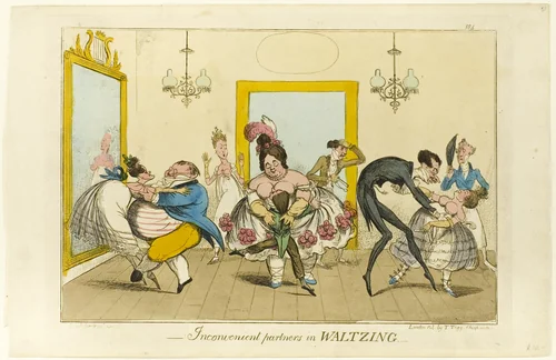 Inconvenient Partners in Waltzing by Isaac Robert Cruikshank, print, 1817-1819
