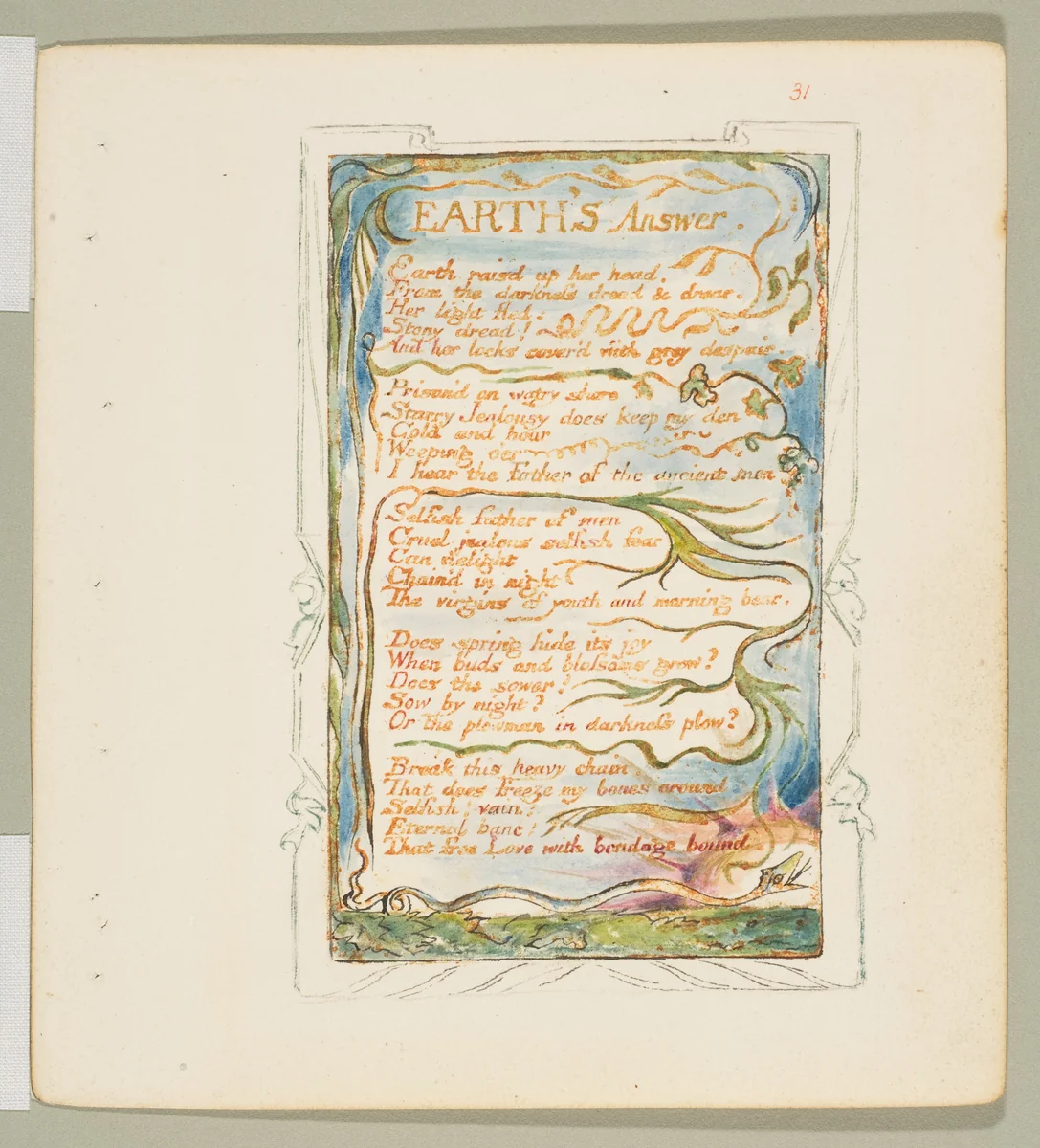 Songs of Experience: Earth's Answer by William Blake, print, 1794-1825