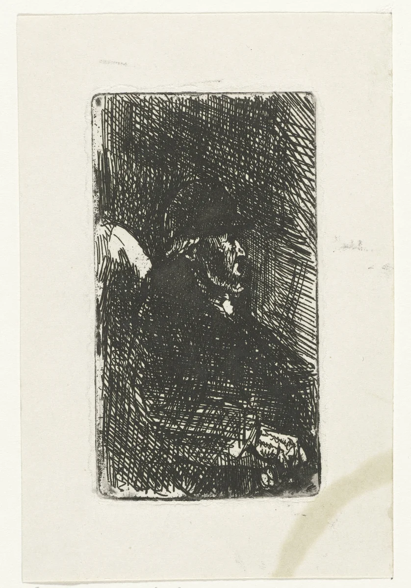 Zittende oude man by Jozef Israëls, print, 1835-1888