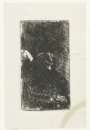 Zittende oude man by Jozef Israëls, print, 1835-1888