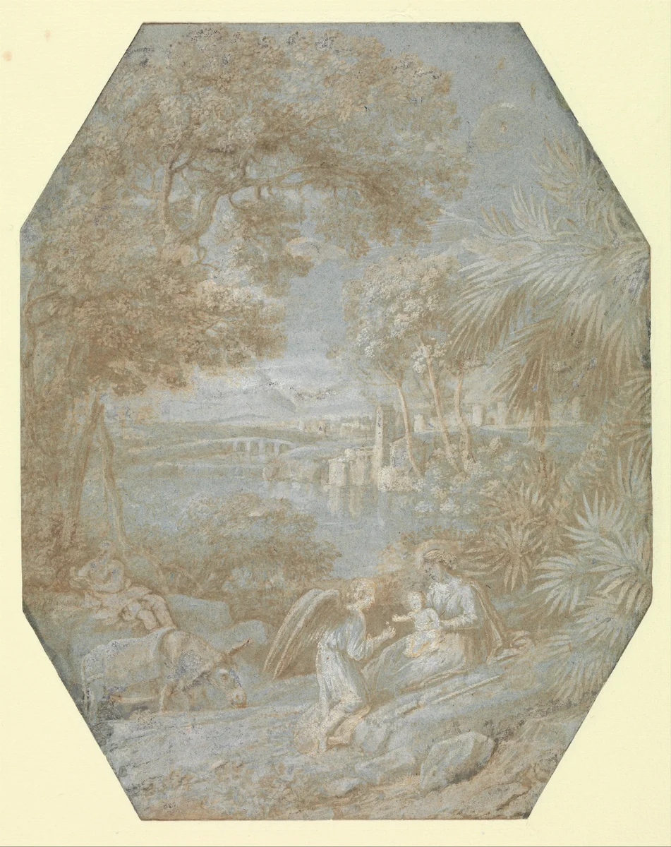 Landscape with the Rest on the Flight into Egypt by Claude Lorrain, drawing, 1645
