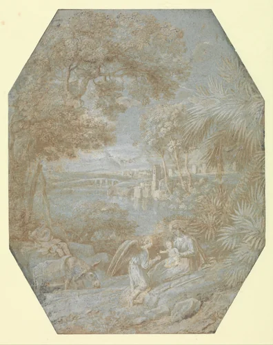 Landscape with the Rest on the Flight into Egypt by Claude Lorrain, drawing, 1645
