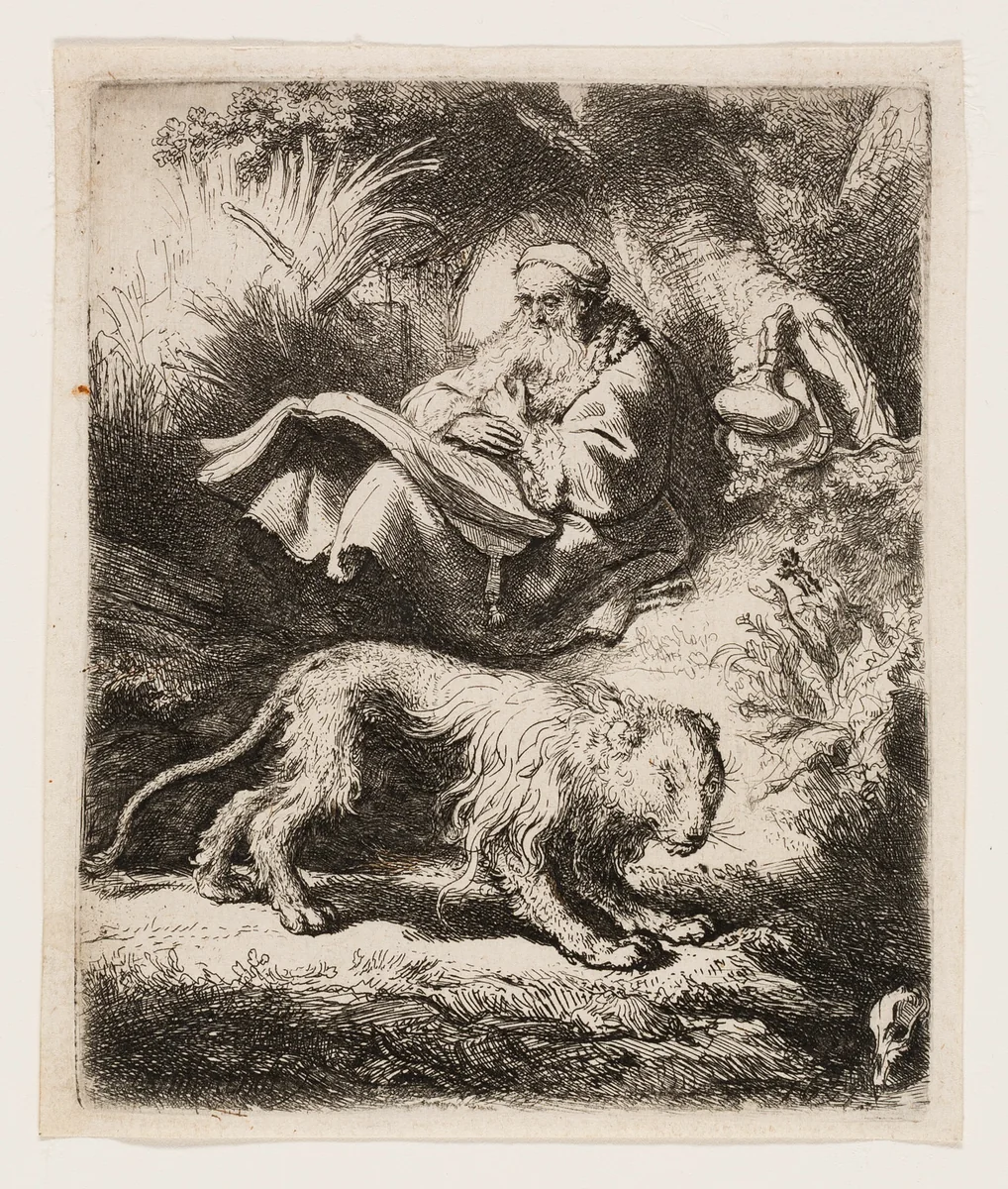 St. Jerome Reading by Rembrandt van Rijn, print, 1634