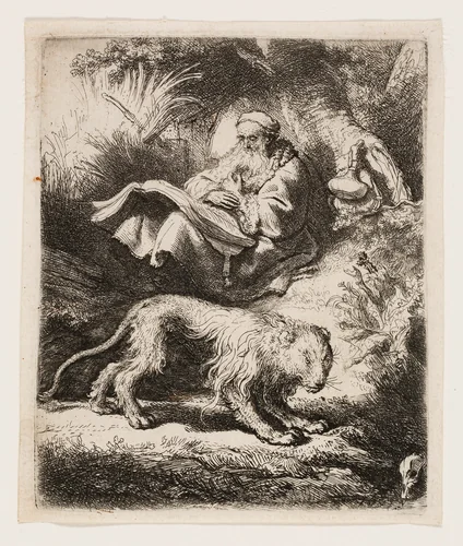 St. Jerome Reading by Rembrandt van Rijn, print, 1634