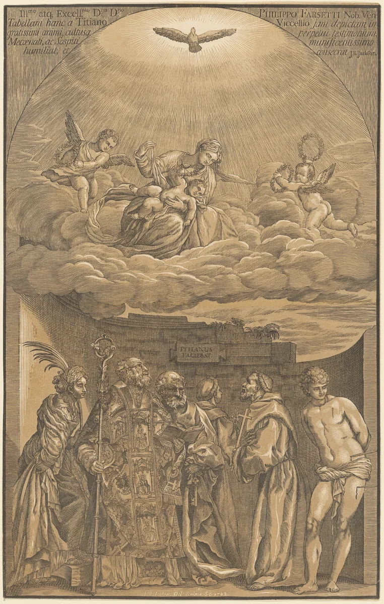The Virgin and Child in the Clouds with Six Saints by John Baptist Jackson
Titian, print, 1742