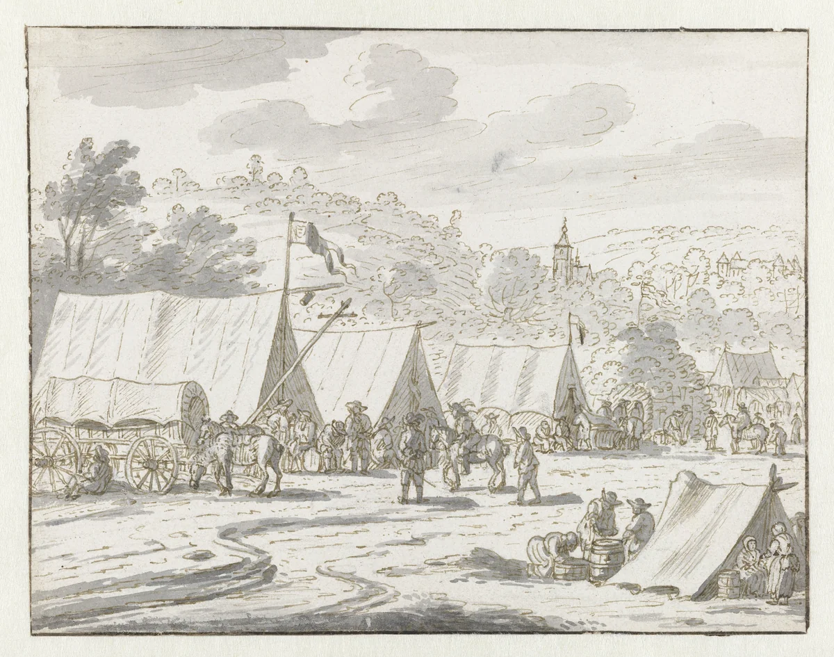 View of an Encampment of the Army of Willem III near Lembeek, Flemish Brabant by Josua de Grave, drawing, 1675