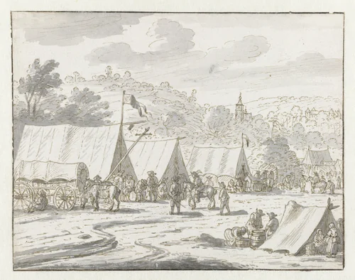 View of an Encampment of the Army of Willem III near Lembeek, Flemish Brabant by Josua de Grave, drawing, 1675