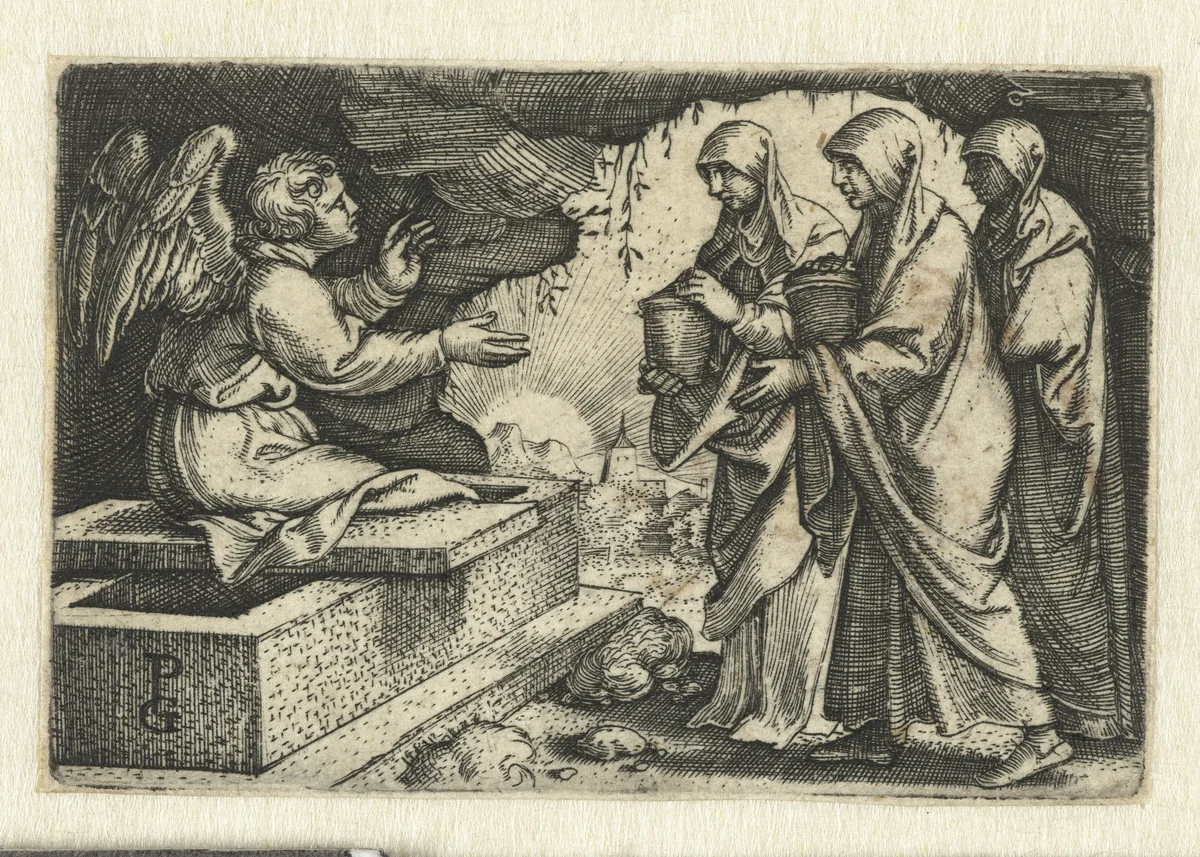 Drie Maria's bij het lege graf by Unknown, print, 1534-1535