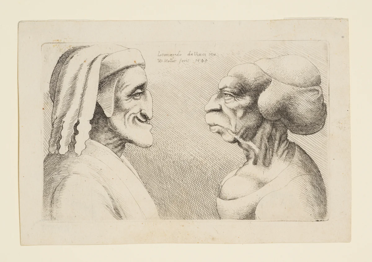 Two Deformed Heads Facing Inwards by Wenceslaus Hollar, print, 1645